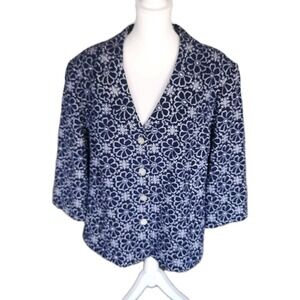 Studio 1 Jacket Blazer Womens 24W Plus Navy White Embroidered Floral Career Work
